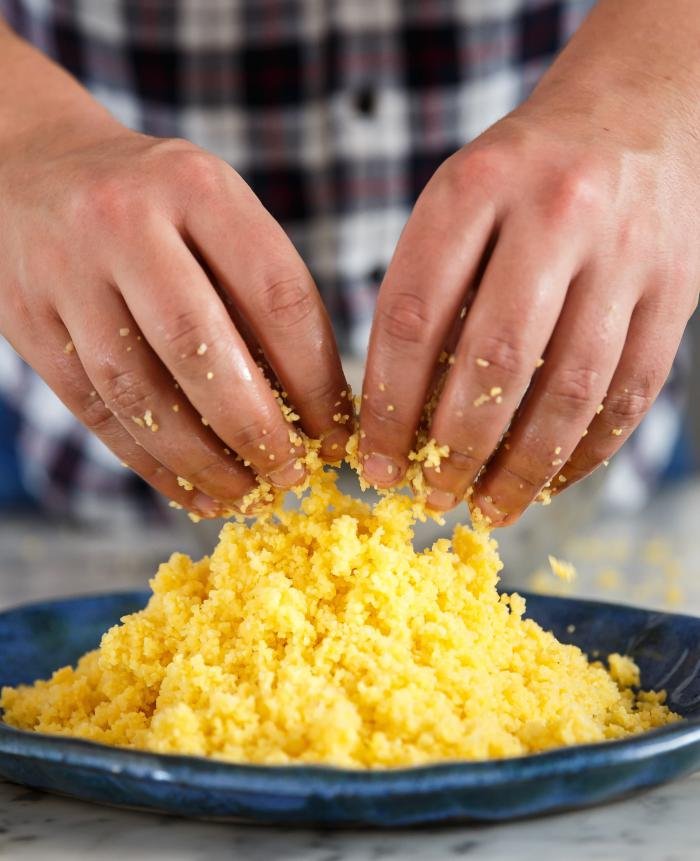 Golden gluten free corn couscous. Photo by: Matan Katz