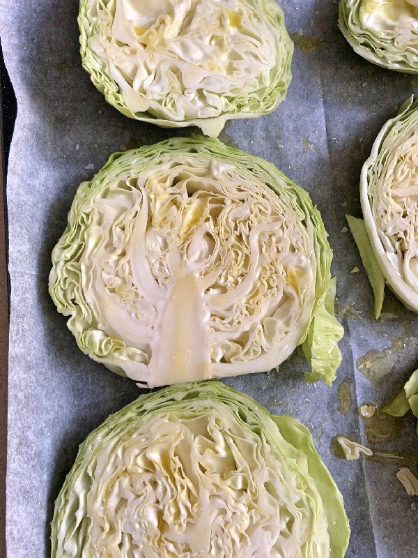 Sliced cabbage before roasting. Photo by: Oz Telem